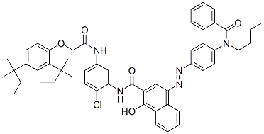 CAS 登录号：84696-89-9， 4-[[4-(苯甲酰基丁基氨基)苯基]偶氮]-N-[5-[[[2,4-二(1,1-二甲基丙基)苯氧基]乙酰基]氨基]-2-氯苯基]-1-羟基萘-2-甲酰胺