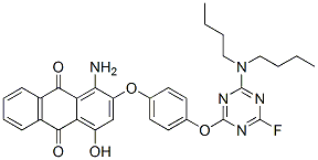 CAS 登录号：84873-35-8， 1-氨基-2-[4-[[4-(二丁基氨基)-6-氟-1,3,5-三嗪-2-基]氧基]苯氧基]-4-羟基蒽醌
