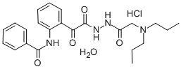 CAS 登录号：85080-19-9， 2-(苯甲酰基氨基)-alpha-氧代-苯乙酸 2-((二丙基氨基)乙酰基)酰肼盐酸盐水合物