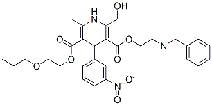 CAS 登录号:85387-23-1, 2-丙氧乙基 2-(苄基-甲基-氨基)乙基2-(羟基甲基)-6-甲基-4-(3-硝基苯基)-1,4-二氢吡啶-3,5-二羧酸酯
