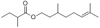 CAS 登录号：85409-36-5， 2-甲基-丁酸 3,7-二甲基-6-辛烯-1-基酯