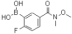 structure of CAS# 874289-59-5, {2-Fluoro-5-[methoxy(methyl)carbamoyl]phenyl}boronic acid;2-Fluoro-5-(N-methoxy-N-methylcarbamoyl)benzeneboronic acid;2-Fluoro-<wbr>5-(N-meth<wbr>oxy-N-met<wbr>hylcarbam<wbr>oyl)benze<wbr>neboronic<wbr> acid 98%;MFCD08436038