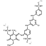 CAS 登录号：89923-43-3， 三钠4-({4-氯-6-[(3-磺酸苯基)氨基]-1,3,5-三嗪-2-基}氨基)-2-{(2Z)-2-[1-乙基-4-甲基-2,6-二氧代-5-(磺酸甲基)-1,6-二氢-3(2H)-吡啶基亚基]肼基}苯磺酸酯