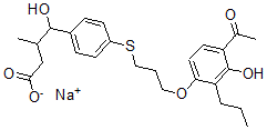CAS#: 91541-81-0, Sodium 4-[4-[3-(4-acetyl-3-hydroxy-2-propylphenoxy)propylthio]phenyl]-4-hydroxy-3-methylbutanoate
