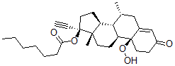 CAS 登录号：93176-68-2， 10-氢过氧基-7-甲基去甲炔诺酮 17-庚酸酯
