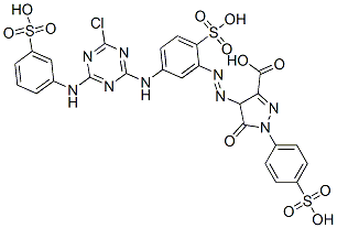 CAS#: 93858-25-4, 4-[[5-[[4-Chloro-6-[(3-Sulphophenyl)Amino]-1,3,5-Triazin-2-Yl]Amino]-2-Sulphophenyl]Azo]-4,5-Dihydro-5-Oxo-1-(4-Sulphophenyl)-1H-Pyrazole-3-Carboxylic Acid