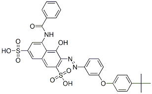 CAS 登录号：93941-60-7， 5-(苯甲酰基氨基)-3-[2-[3-[4-叔丁基苯氧基]苯基]偶氮]-4-羟基-2,7-萘二磺酸