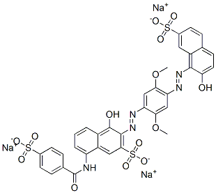 CAS#: 94248-92-7, 4-Hydroxy-3-[2-[4-[2-(2-Hydroxy-7-Sulfo-1-Naphthalenyl)Diazenyl]-2,5-Dimethoxyphenyl]Diazenyl]-8-[(4-Sulfobenzoyl)Amino]-2-Naphthalenesulfonic acid Sodium Salt (1:3)