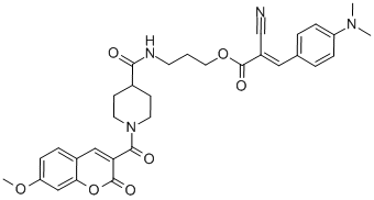CAS 登录号：958396-69-5， 2-氰基-3-[4-(二甲基氨基)苯基]-2-丙烯酸 3-[[[1-[(7-甲氧基-2-氧代-2H-1-苯并吡喃-3-基)羰基]-4-哌啶基]羰基]氨基]丙基酯