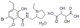 CAS 登录号：98527-06-1， 3-溴-5-乙基-N-((1-乙基-2-吡咯烷基)甲基)-6-羟基-2-甲氧基苯甲酰胺酒石酸盐水合物