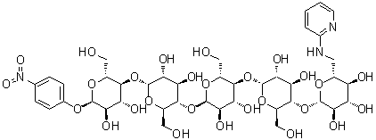 CAS 登录号：100111-14-6, 4-硝基苯基 O-6-脱氧-6-(2-吡啶基氨基)-alpha-D-吡喃葡萄糖基-(1→4)-O-alpha-D-吡喃葡萄糖基-(1→4)-O-alpha-D-吡喃葡萄糖基-(1→4)-O-alpha-D-吡喃葡萄糖基-(1→4)-alpha-D-吡喃葡萄糖苷
