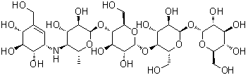 CAS 登录号：1013621-73-2, alpha-D-吡喃葡萄糖基 O-4,6-二脱氧-4-[[(1S,4R,5S,6S)-4,5,6-三羟基-3-(羟基甲基)-2-环己烯-1-基]氨基]-alpha-D-吡喃葡萄糖基-(1→4)-O-alpha-D-吡喃葡萄糖基-(1→4)-alpha-D-吡喃葡萄糖苷