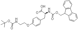 structure of CAS# 1013883-02-7, O-[2-[[(1,1-Dimethylethoxy)carbonyl]amino]ethyl]-N-[(9H-fluoren-9-ylmethoxy)carbonyl]-L-tyrosine