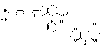 structure of CAS# 1015167-40-4, N-[[2-[[[4-(氨基亚胺甲基)苯基]氨基]甲基]-1-甲基-1H-苯并咪唑-5-基]羰基]-N-2-吡啶基-beta-丙氨酸 beta-D-吡喃葡糖酸基酯