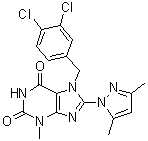 CAS 登录号：1019100-13-0, 7-[(3,4-二氯苯基)甲基]-8-(3,5-二甲基-1H-吡唑-1-基)-3,7-二氢-3-甲基-1H-嘌呤-2,6-二酮