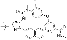 CAS # 1020172-07-9, DCC-2036, N-[3-tert-Butyl-1-(quinolin-6-yl)-1H-pyrazol-5-yl]-N'-[2-fluoro-4-[(2-(methylcarbamoyl)pyridin-4-yl)oxy]phenyl]urea