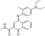 structure of CAS# 102187-53-1, 4-[[4-(二乙氨基)-2-甲基苯基]亚氨基]-1,4-二氢-N-甲基-1-氧代-2-萘甲酰胺