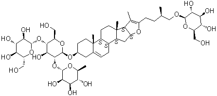 CAS # 1026020-27-8, Huangjiangsu A, (3beta,25R)-26-(beta-D-Glucopyranosyloxy)furosta-5,20(22)-dien-3-yl O-6-deoxy-alpha-L-mannopyranosyl-(1→2)-O-[beta-D-glucopyranosyl-(1→4)]-beta-D-glucopyranoside
