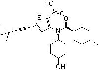 structure of CAS# 1026785-59-0, 5-(3,3-二甲基-1-丁炔-1-基)-3-[(顺式-4-羟基环己基)[(反式-4-甲基环己基)羰基]氨基]-2-噻吩甲酸