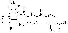 CAS 登录号：1028486-01-2, 4-[[9-氯-7-(2-氟-6-甲氧基苯基)-5H-嘧啶并[5,4-d][2]苯并氮杂卓-2-基]氨基]-2-甲氧基苯甲酸