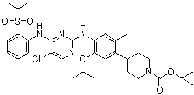 structure of CAS# 1032903-64-2, 4-[4-[[5-氯-4-[[2-[(丙烷-2-基)磺酰基]苯基]氨基]嘧啶-2-基]氨基]-5-异丙氧基-2-甲基苯基]哌啶-1-羧酸叔丁酯