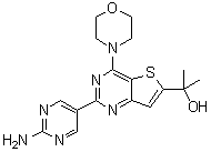 structure of CAS# 1033735-94-2, 2-(2-氨基-5-嘧啶基)-alpha,alpha-二甲基-4-(4-吗啉基)噻吩并[3,2-d]嘧啶-6-甲醇