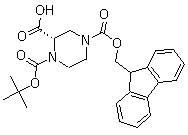 structure of CAS# 1034574-30-5, (2S)-1,2,4-哌嗪三甲酸 1-叔丁酯 4-(9H-芴-9-基甲基)酯