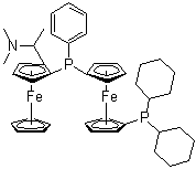 structure of CAS# 1036373-39-3, 1-(二环己基膦基)-1'-[(R)-[(1S)-2-[(1S)-1-(二甲基氨基)乙基]二茂铁]苯基膦基]二茂铁