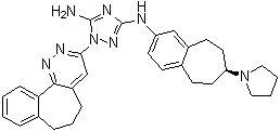structure of CAS# 1037624-75-1, 1-(6,7-二氢-5H-苯并[6,7]环庚烷并[1,2-c]哒嗪-3-基)-N3-[(7S)-6,7,8,9-四氢-7-(1-吡咯烷基)-5H-苯并环庚烯-2-基]-1H-1,2,4-三唑-3,5-二胺