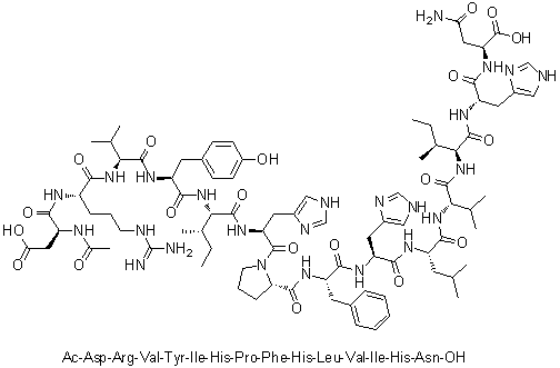 CAS # 104180-27-0, N-Acetylrenin substrate tetradecapeptide (human), N-Acetyl-5-L-isoleucine-11-L-valine-12-L-isoleucine-13-L-histidine-14-L-asparagine-angiotensinogen (tetradecapeptide renin substrate)