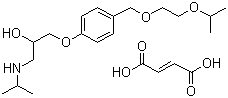 CAS # 104344-23-2, Bisoprolol fumarate, 1-[4-[[2-(1-Methylethoxy)ethoxy]methyl]phenoxy]-3-[(1-methylethyl)amino]-2-propanol fumarate salt
