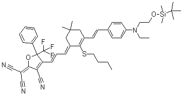 CAS 登录号：1048688-63-6, 2-[4-[(1E,3E)-3-[2-丁硫基-3-[(1E)-2-[4-[[2-[[(叔丁基)二甲基硅烷基]氧基]乙基]乙基氨基]苯基]乙烯基]-5,5-二甲基-2-环己烯-1-亚基]-1-丙烯-1-基]-3-氰基-5-苯基-5-三氟甲基-2(5H)-呋喃亚基]-丙二腈