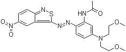CAS # 105076-77-5, Disperse Blue 367, N-[5-[Bis(2-methoxyethyl)amino]-2-[2-(5-nitro-2,1-benzisothiazol-3-yl)diazenyl]phenyl]acetamide