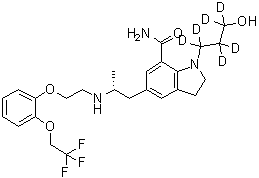 CAS 登录号：1051374-52-7, 2,3-二氢-1-(3-羟基丙基-1,1,2,2,3,3-d<sub>6</sub>)-5-[(2R)-2-[[2-[2-(2,2,2-三氟乙氧基)苯氧基]乙基]氨基]丙基]-1H-吲哚-7-甲酰胺