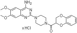 CAS # 105314-71-4, Doxazosin hydrochloride, [4-(4-Amino-6,7-dimethoxy-2-quinazolinyl)-1-piperazinyl](2,3-dihydro-1,4-benzodioxin-2-yl)methanone hydrochloride