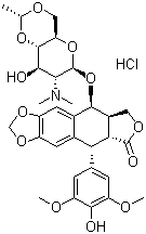 CAS 登录号：105760-98-3, NK-611 盐酸盐, 1-O-[2-脱氧-2-(二甲氨基)-4:6-O-亚乙基-D-吡喃葡萄糖基]-4'-去甲基-L-表鬼臼毒素盐酸盐