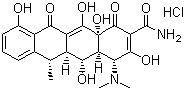 CAS 登录号：10592-13-9, 盐酸多西环素, 强力霉素盐酸盐, 6-甲基-4-(二甲氨基)-3,5,10,12,12a-五羟基-1,11-二氧代-1,4,4a,5,5a,6,11,12a-八氢-2-并四苯甲酰胺盐酸盐