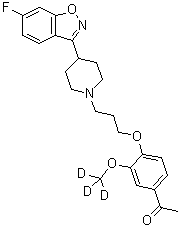 CAS # 1071167-49-1, 1-[4-[3-[4-(6-Fluoro-1,2-benzisoxazol-3-yl)-1-piperidinyl]propoxy]-3-(methoxy-d<sub>3</sub>)phenyl]ethanone