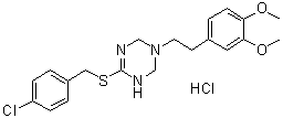 CAS # 1071638-38-4, MAC 13243, 4-[[(4-Chlorophenyl)methyl]thio]-1-[2-(3,4-dimethoxyphenyl)ethyl]-1,2,3,6-tetrahydro-1,3,5-triazine hydrochloride (1:1)