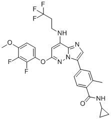 CAS # 1080647-25-1, Bicalutamide EP Impurity E, N-Cyclopropyl-4-{6-(2,3-difluoro-4-methoxyphenoxy)-8-[(3,3,3-trifluoropropyl)amino]imidazo[1,2-b]pyridazin-3-yl}-2-methylbenzamide