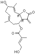 structure of CAS# 108657-10-9, [3aR-[3aR*,4R*(E),6E,9S*,10E,11aR*]]-4-羟基-2-甲基-2-丁烯酸 2,3,3a,4,5,8,9,11a-八氢-9-羟基-6,10-二甲基-3-亚甲基-2-氧代环癸五烯并[b]呋喃-4-基酯