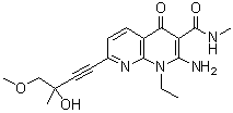 structure of CAS# 1092539-44-0, (-)-2-氨基-1-乙基-1,4-二氢-7-(3-羟基-4-甲氧基-3-甲基-1-丁炔-1-基)-N-甲基-4-氧代-1,8-萘啶-3-甲酰胺