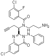 structure of CAS# 1095253-39-6, N-(3-氨基丙基)-3-氯-N-[(1R)-1-[7-氯-3,4-二氢-4-氧代-3-(苯基氨基)-2-喹唑啉基]-3-丁炔-1-基]-2-氟苯甲酰胺