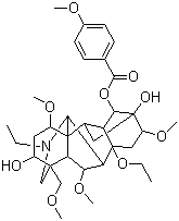 CAS # 110011-77-3, 8-O-Ethylyunaconitine, Acoforestinine, (1alpha,3alpha,6alpha,14alpha,16beta)-8-Ethoxy-20-ethyl-1,6,16-trimethoxy-4-(methoxymethyl)aconitane-3,13,14-triol 14-(4-methoxybenzoate)