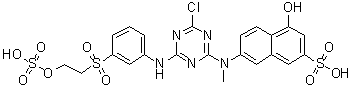 CAS # 110067-62-4, 7-[[4-Chloro-6-[[3-[[2-(sulfooxy)ethyl]sulfonyl]phenyl]amino]-1,3,5-triazin-2-yl]methylamino]-4-hydroxy-2-naphthalenesulfonic acid