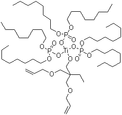 CAS 登录号：110438-25-0, 钛酸酯偶联剂 TCA-L12, [2,2-双[(2-烯丙氧基)甲基]-1-丁醇基-O,O',O'']三(二辛基膦酸基-O'')钛