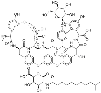 CAS # 110882-84-3, Antibiotic A-40926 B0, 5,31-Dichloro-7-demethyl-64-O-demethyl-19-deoxy-56-O-[2-deoxy-2-[(10-methyl-1-oxoundecyl)amino]-beta-D-glucopyranuronosyl]-42-O-alpha-D-mannopyranosyl-N15-methylristomycin A aglycone,A 40926B,A40926 B0,Antibiotic A 40926 factor B0,Antibiotic A 40926B,B0-A 40926,Parvodicin C1