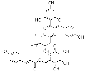 CAS 登录号：111957-48-3, 山柰酚 3-O-beta-D-(6''-对香豆酰)吡喃葡萄糖基(1→2)-alpha-L-吡喃鼠李糖苷