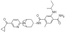 CAS # 1149705-71-4, XL888, N1-[(3-endo)-8-[5-(Cyclopropylcarbonyl)-2-pyridinyl]-8-azabicyclo[3.2.1]oct-3-yl]-2-methyl-5-[[(1R)-1-methylpropyl]amino]-1,4-benzenedicarboxamide