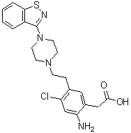 CAS 登录号：1159977-64-6, 2-氨基-5-[2-[4-(1,2-苯并异噻唑-3-基)-1-哌嗪基]乙基]-4-氯苯乙酸